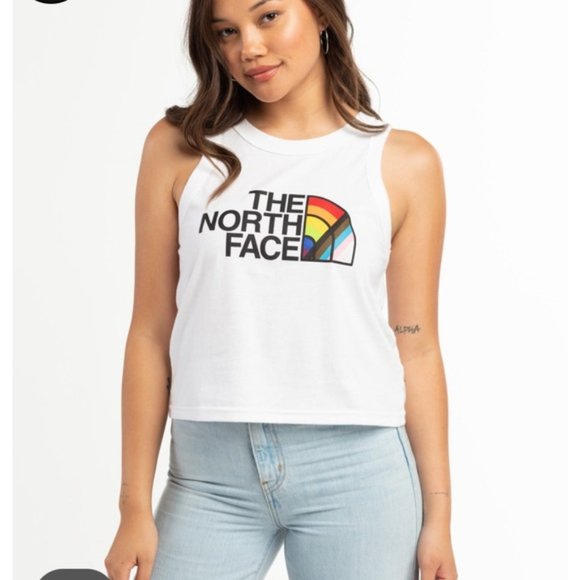 NWT $40 THE NORTH FACE Women S Dome LOGO Cropped Tank Top White Sleeveless Top - Picture 2 of 10